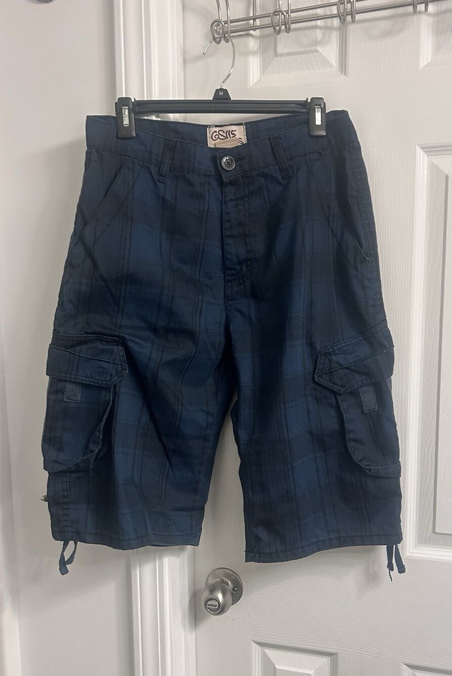 GSiS Jeans Men’s 32 Blue Plaid Cargo Shorts Y2K Skate Utility Pockets
